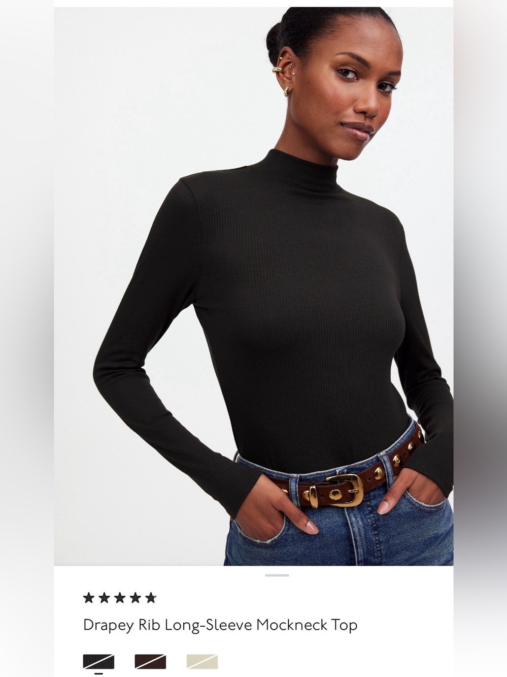 Madewell Drapey Rib Long Sleeve Mock Neck Top